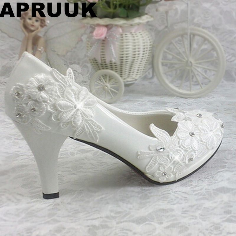 Plus size 40 41 fashion lace wedding shoes white for women TG312
