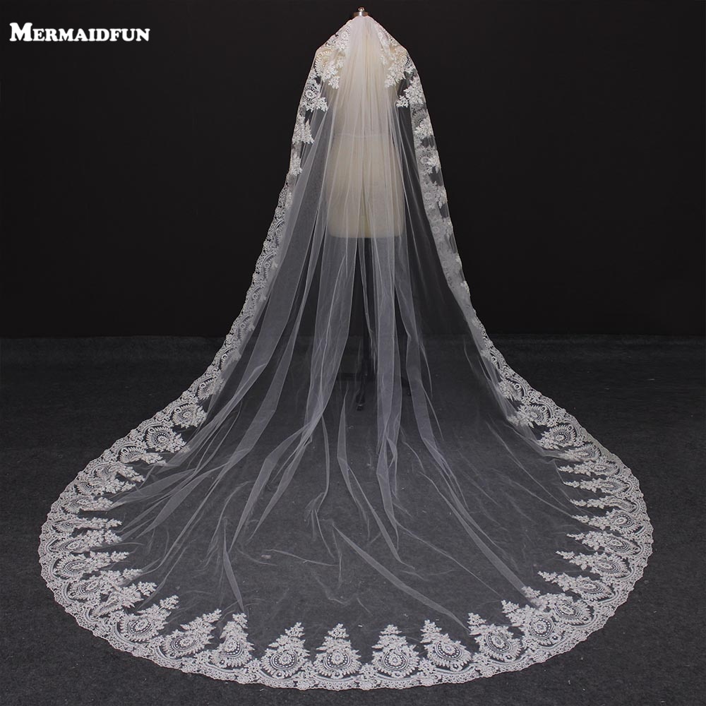 One Layer Lace Edge Cathedral Wedding Veil Long Bridal Veil 