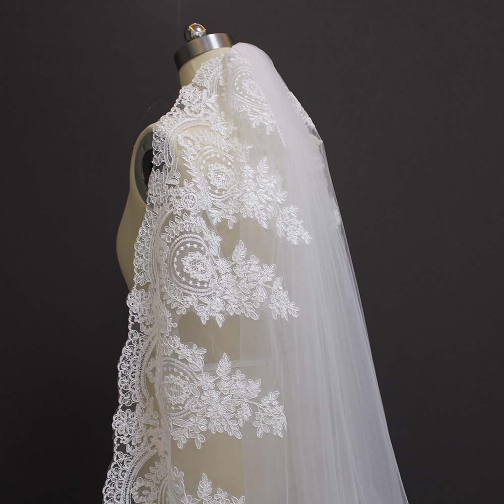 One Layer Lace Edge Cathedral Wedding Veil Long Bridal Veil 