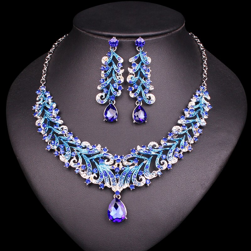 V Shaped Crystal Rhinestone Necklace, Earrings Set - Craze Fashion