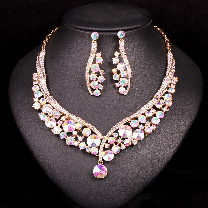 Pink Crystal Fashion Pendants Necklace Earrings Sets for Women Jewelry Set  Bridal Wedding Necklace Set Accessories - AliExpress